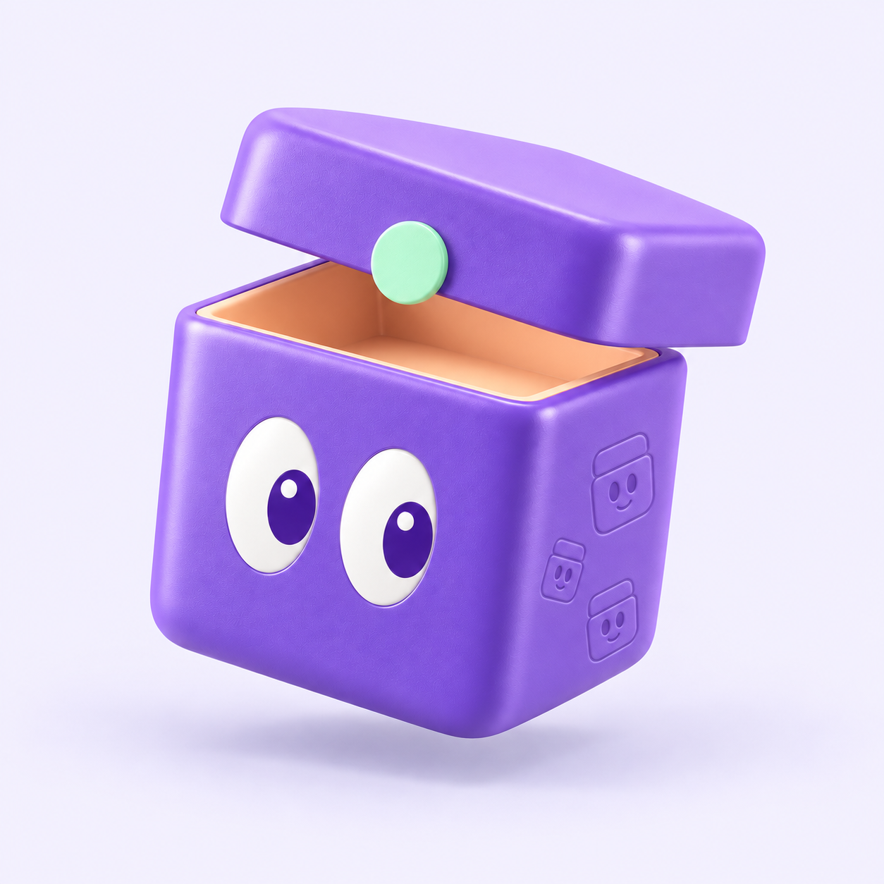 Lilac BOXIE Crew box with peach lining and embossed mascot faces