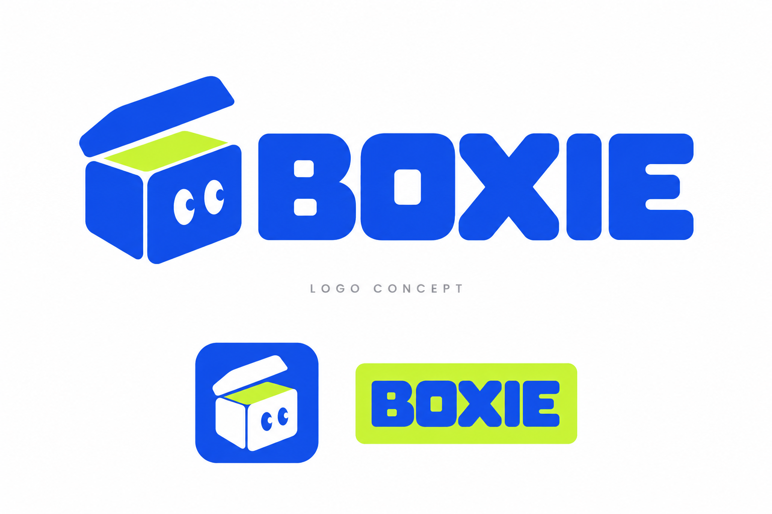 BOXIE, an open blue box with eyes